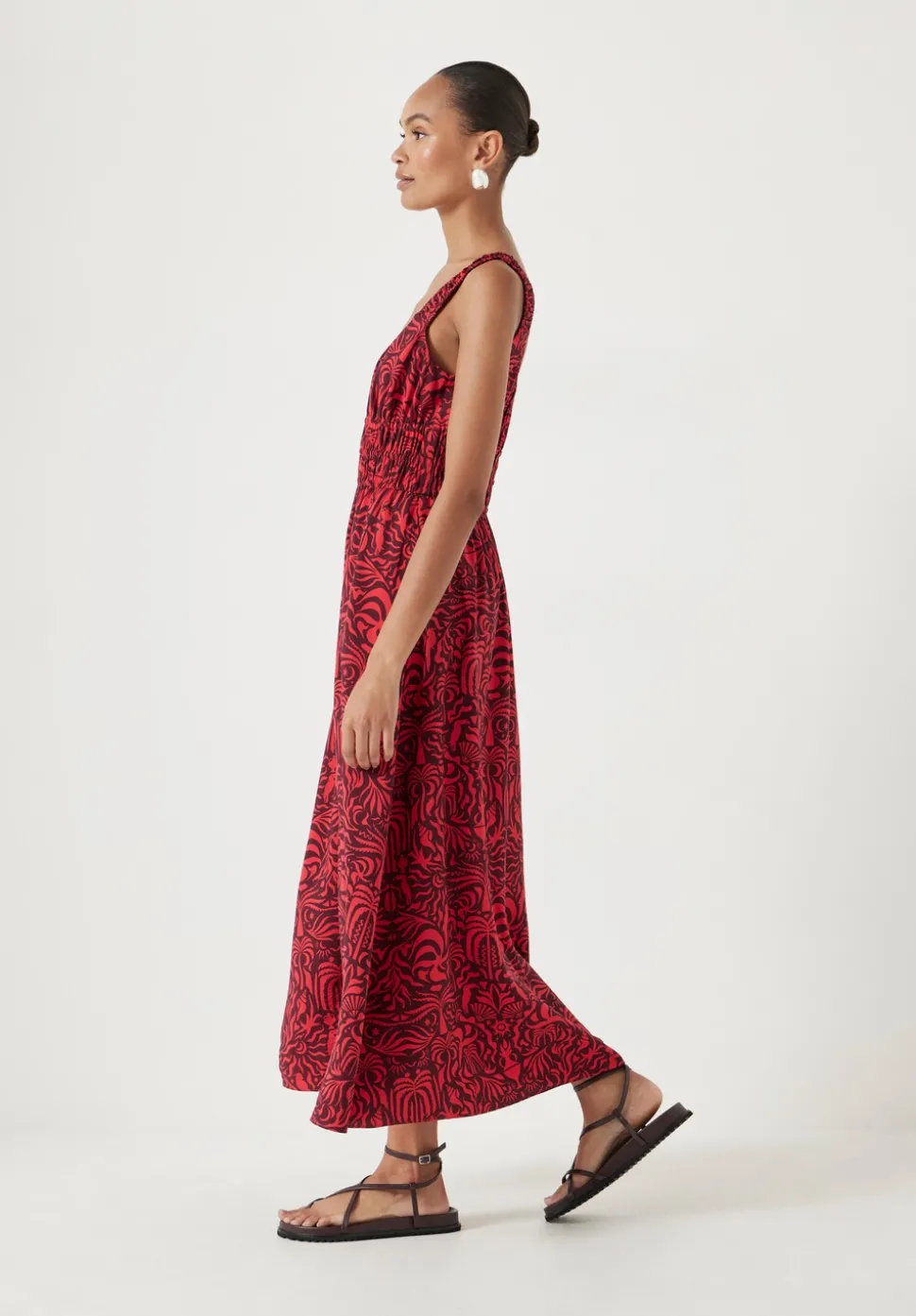 Air Flow Gathered Straps Midi Dress