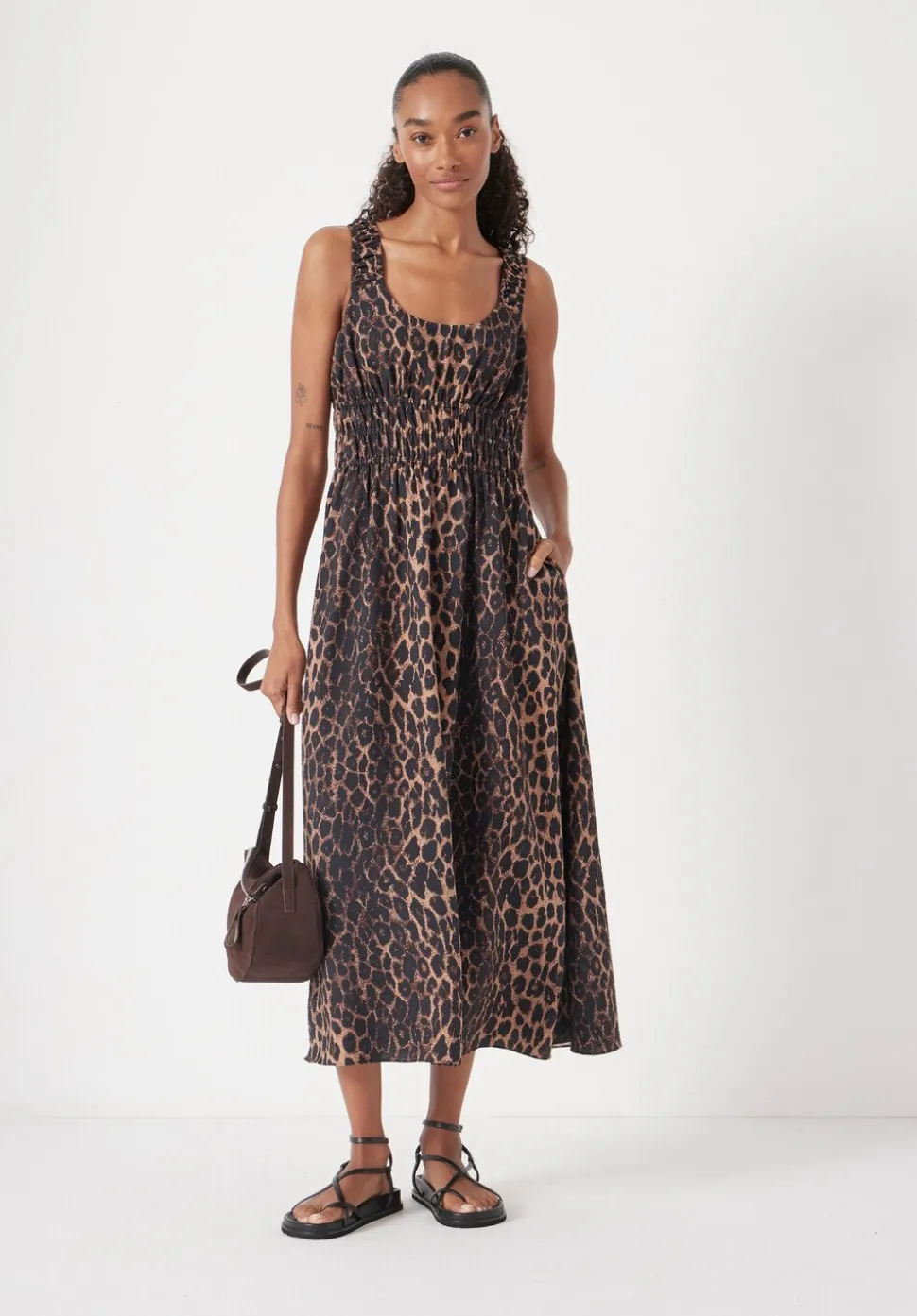 Air Flow Gathered Straps Midi Dress