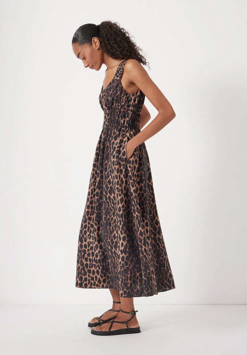 Air Flow Gathered Straps Midi Dress