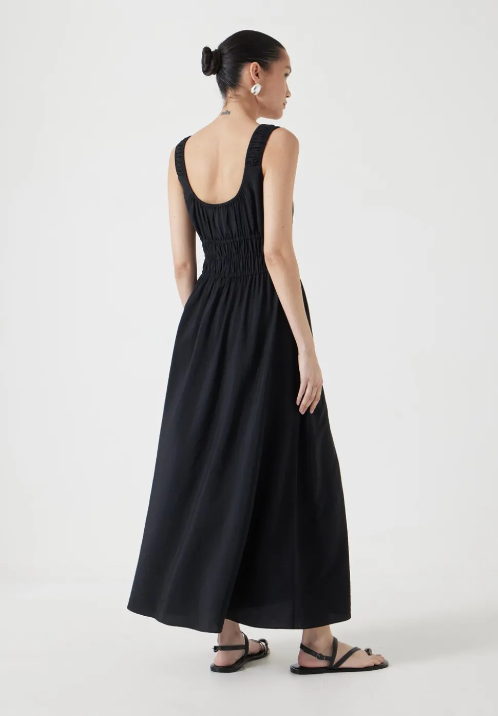 Air Flow Gathered Straps Midi Dress