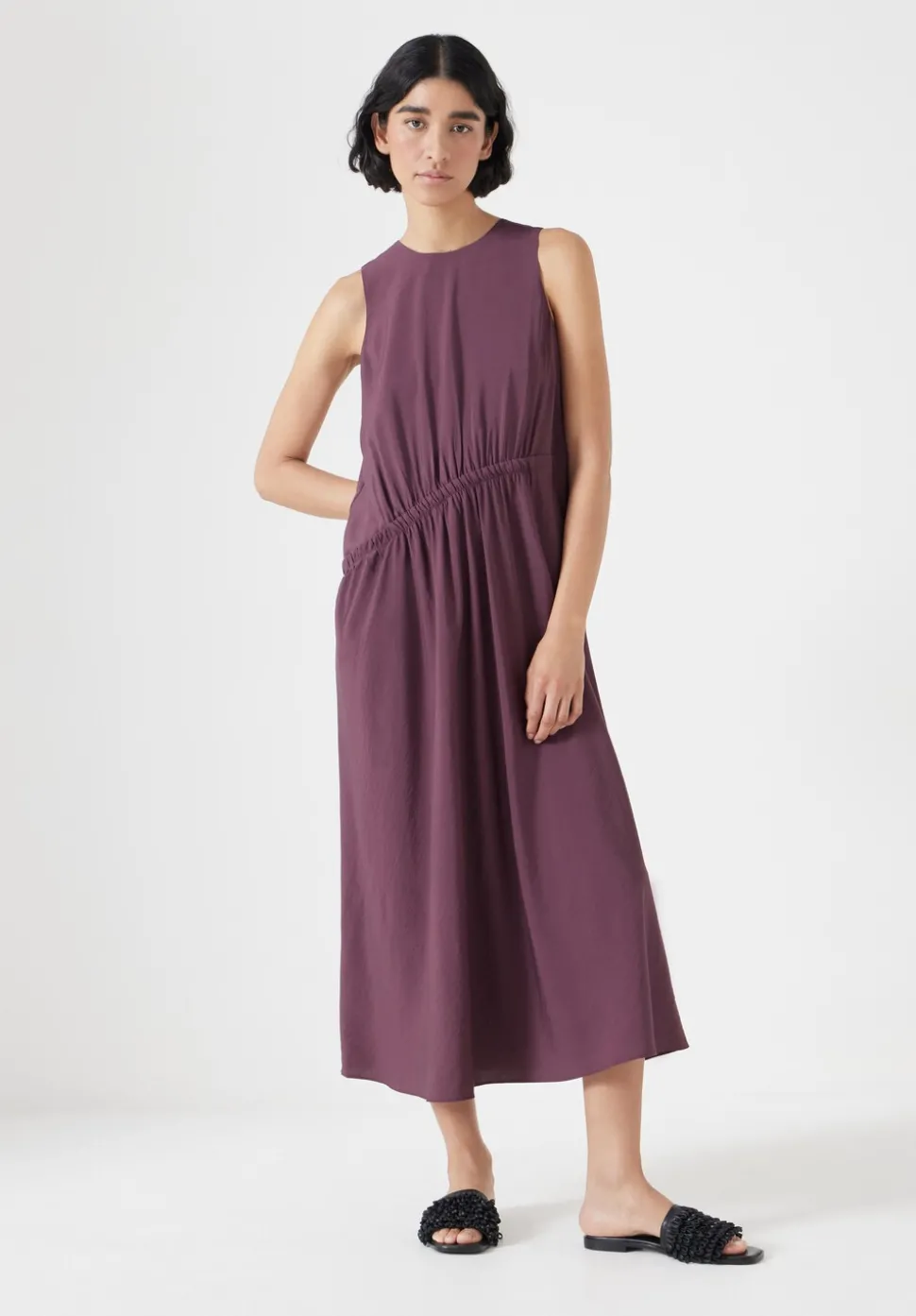 Air Flow Sleeveless Gathered Waist Midi Dress