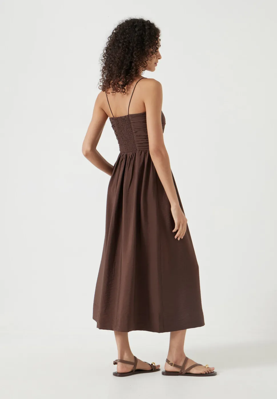 Air Flow Strappy Gathered Midi Dress