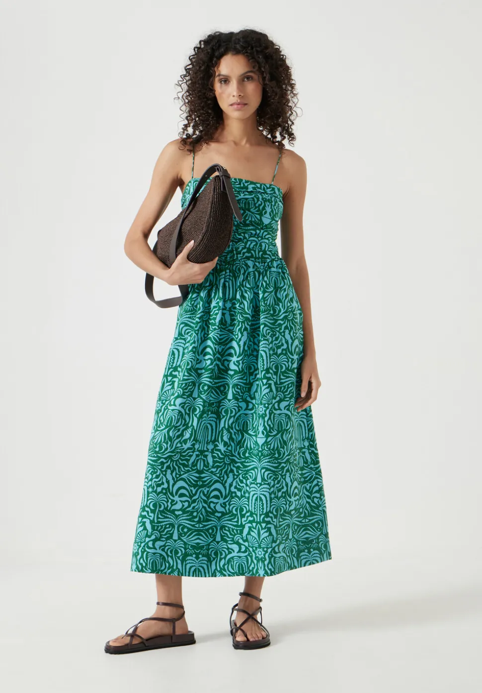 Air Flow Strappy Gathered Midi Dress