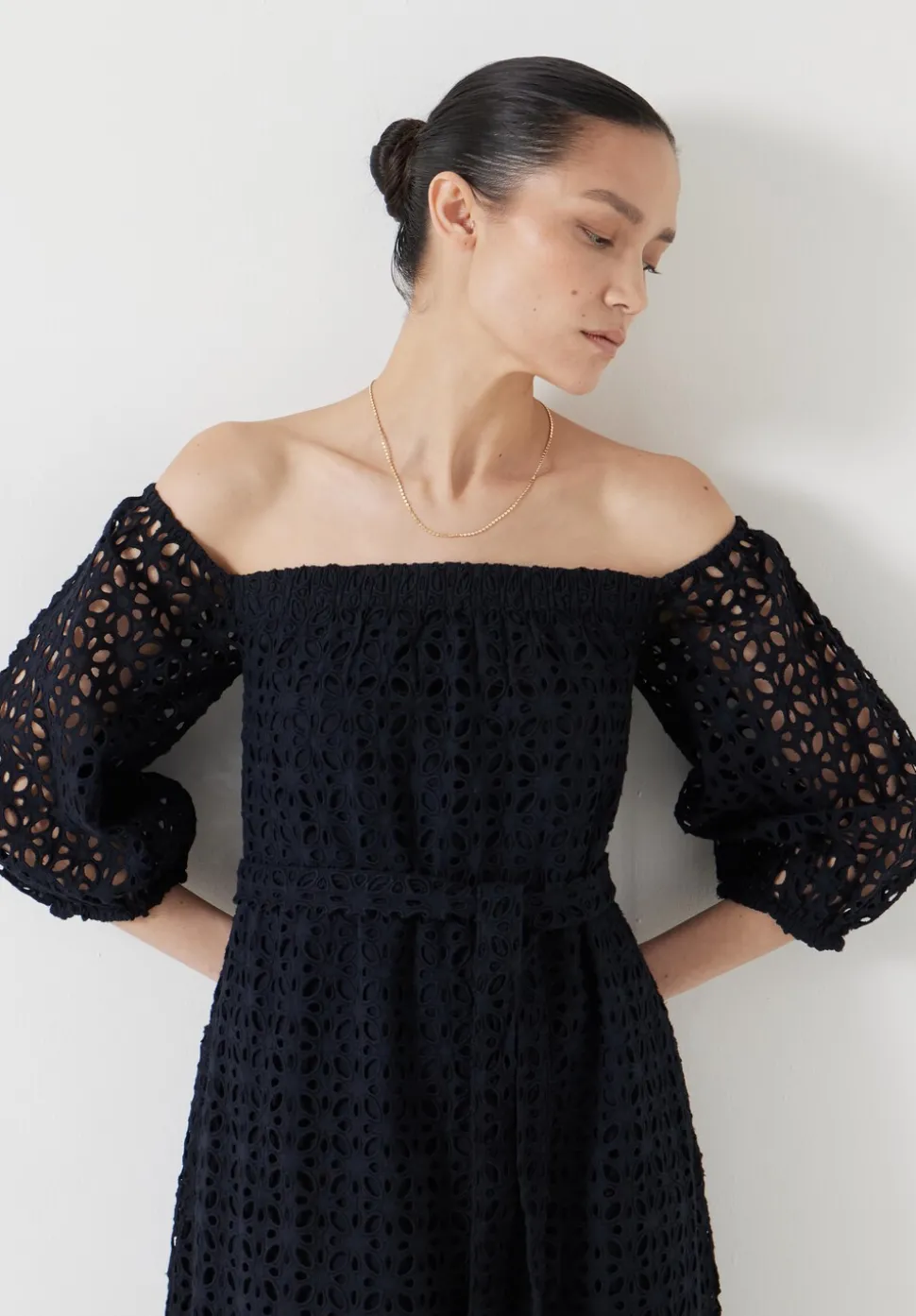 Broderie Off Shoulder Midi Dress