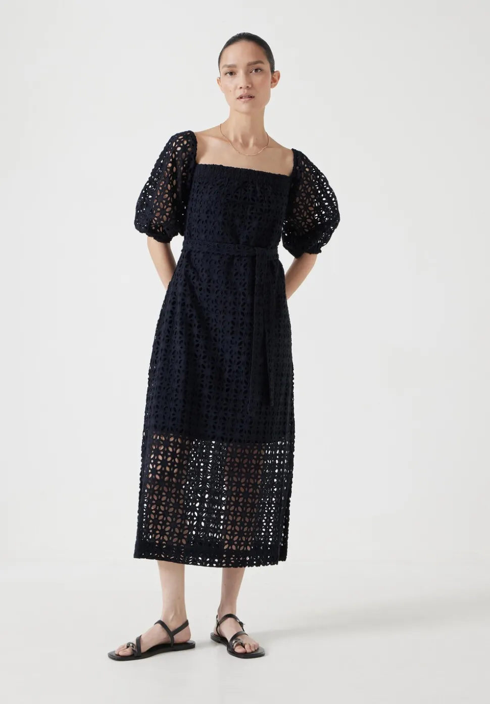 Broderie Off Shoulder Midi Dress