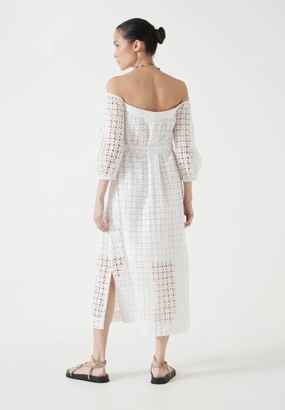 Broderie Off Shoulder Midi Dress
