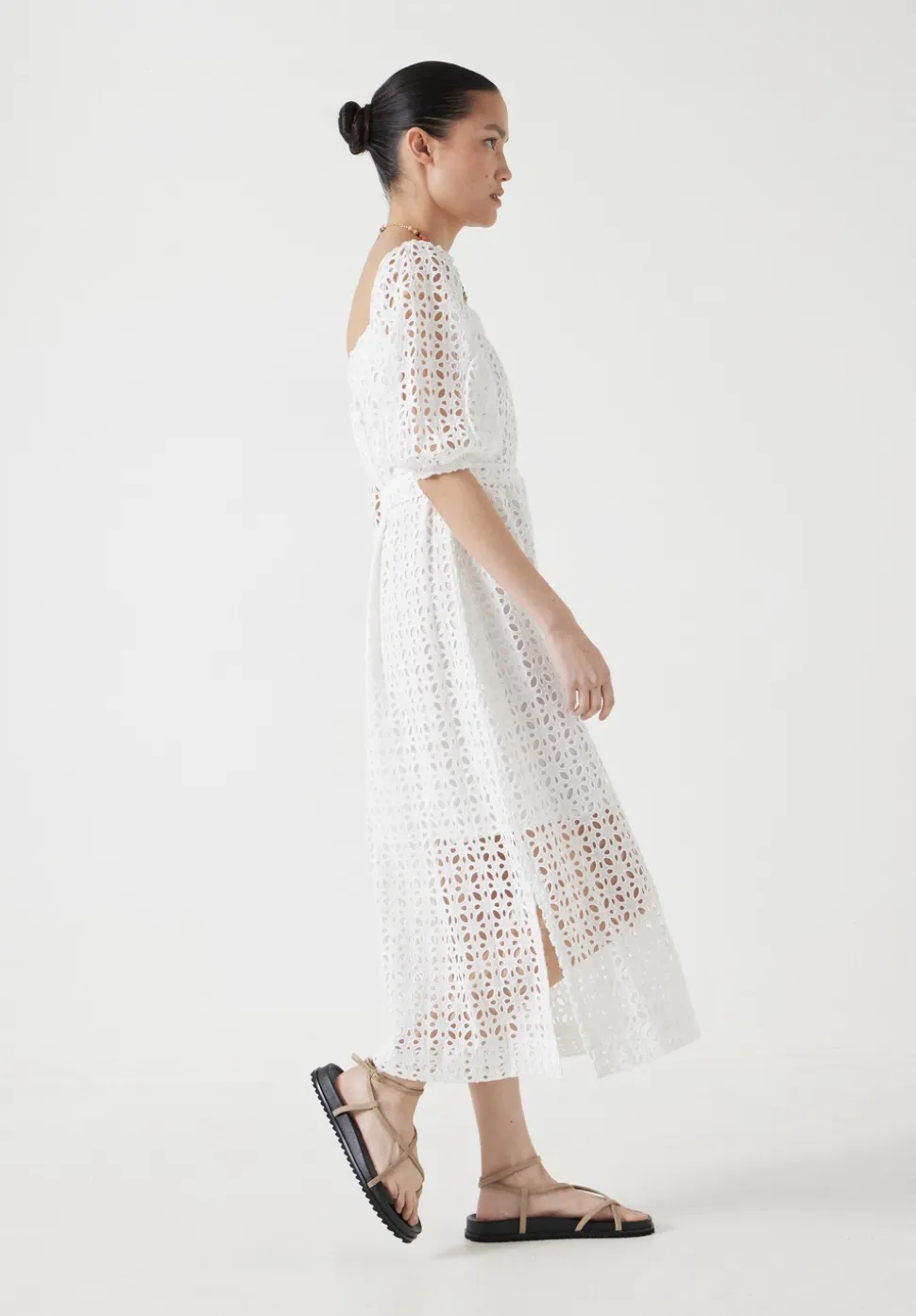 Broderie Off Shoulder Midi Dress