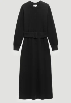 Buckle Belt Merino Wool Midi Dress