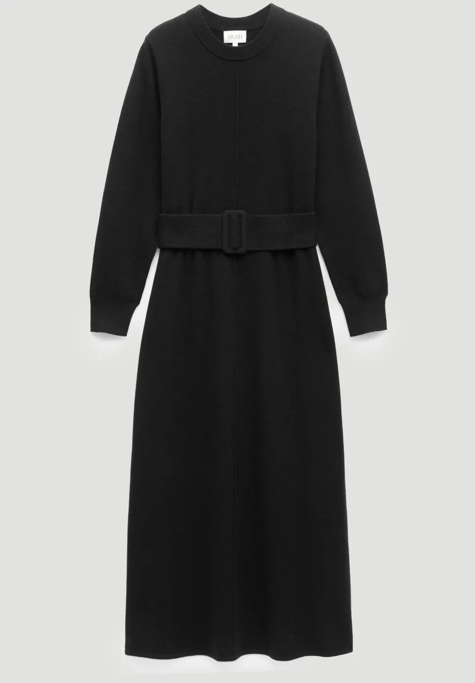Buckle Belt Merino Wool Midi Dress