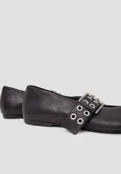 Buckled Leather Ballerina Flats