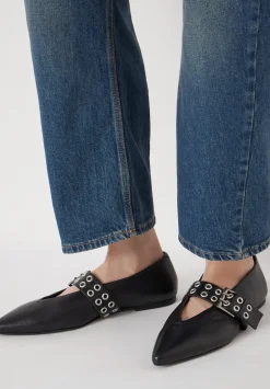 Buckled Leather Ballerina Flats
