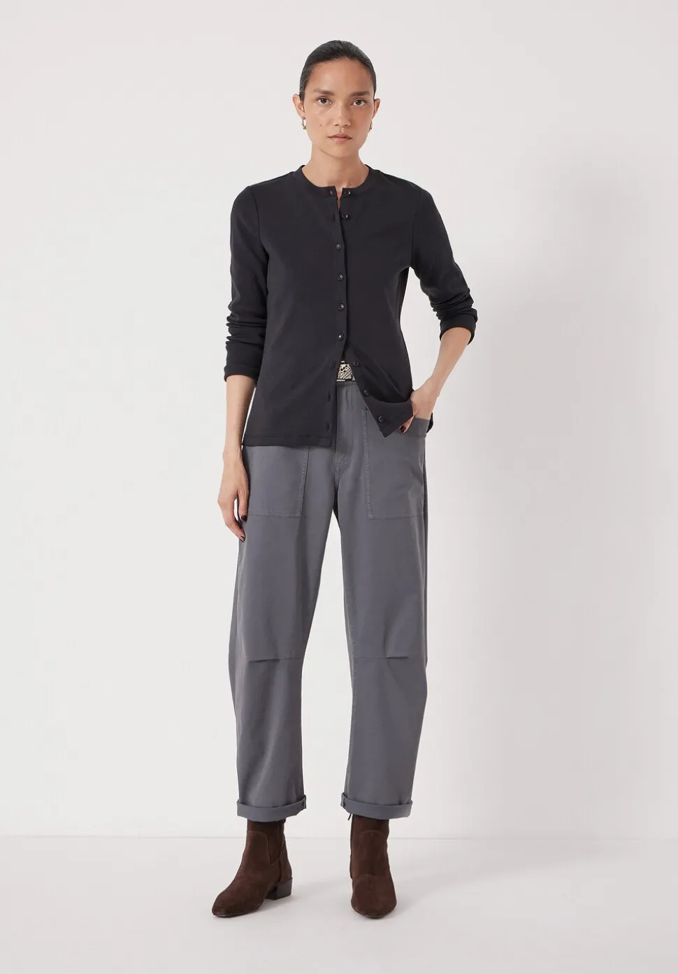 Button Ribbed Long Sleeve Top