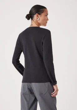 Button Ribbed Long Sleeve Top