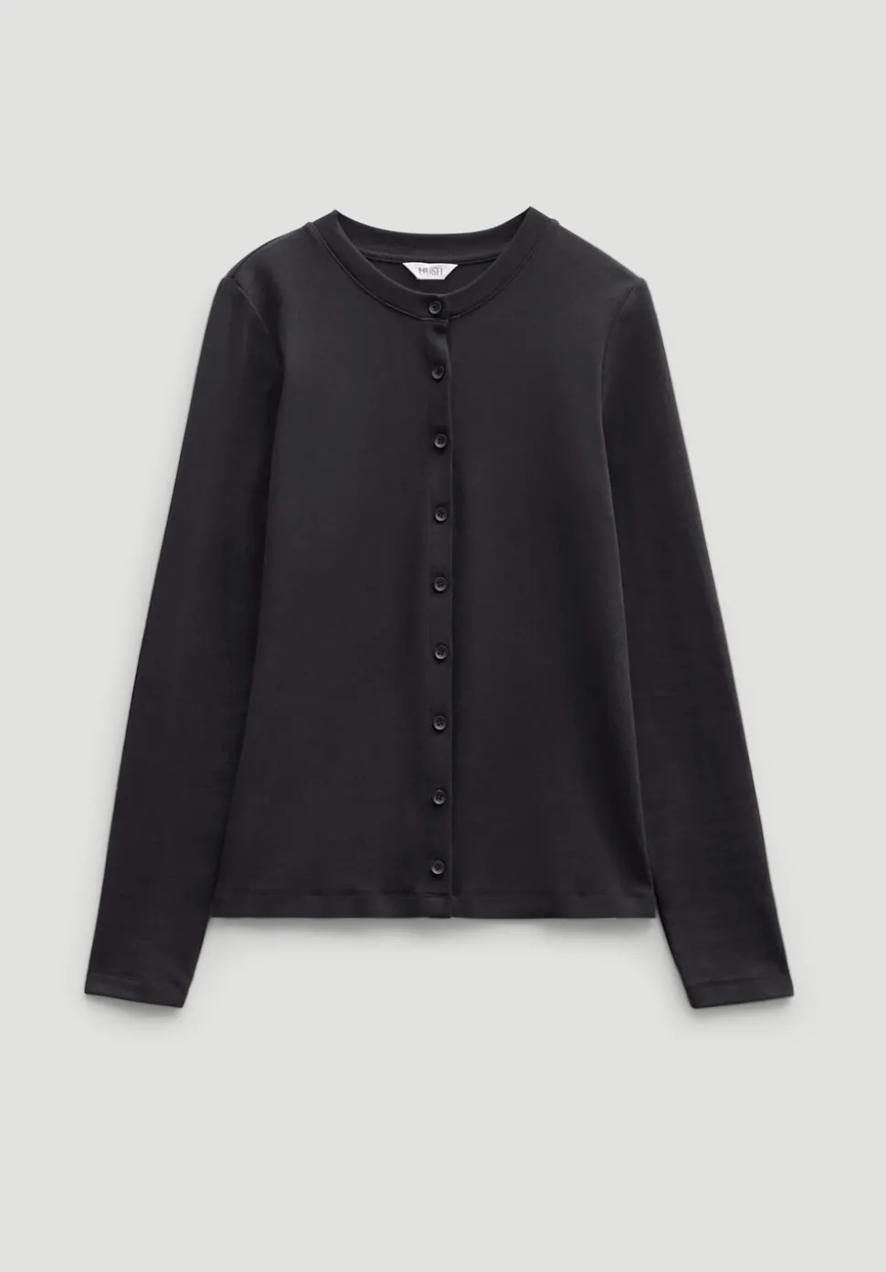 Button Ribbed Long Sleeve Top