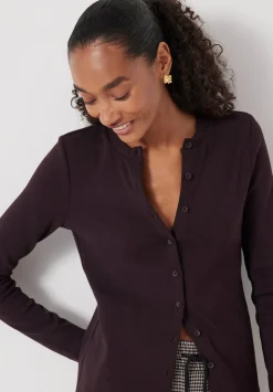 Button Ribbed Long Sleeve Top