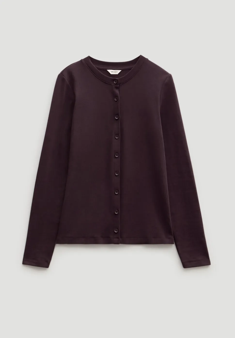 Button Ribbed Long Sleeve Top