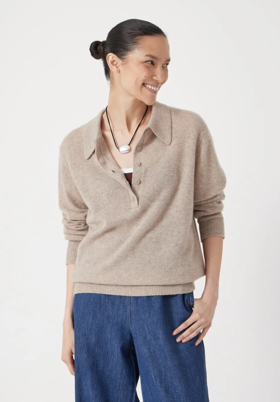 Cashmere Long Sleeve Polo Jumper