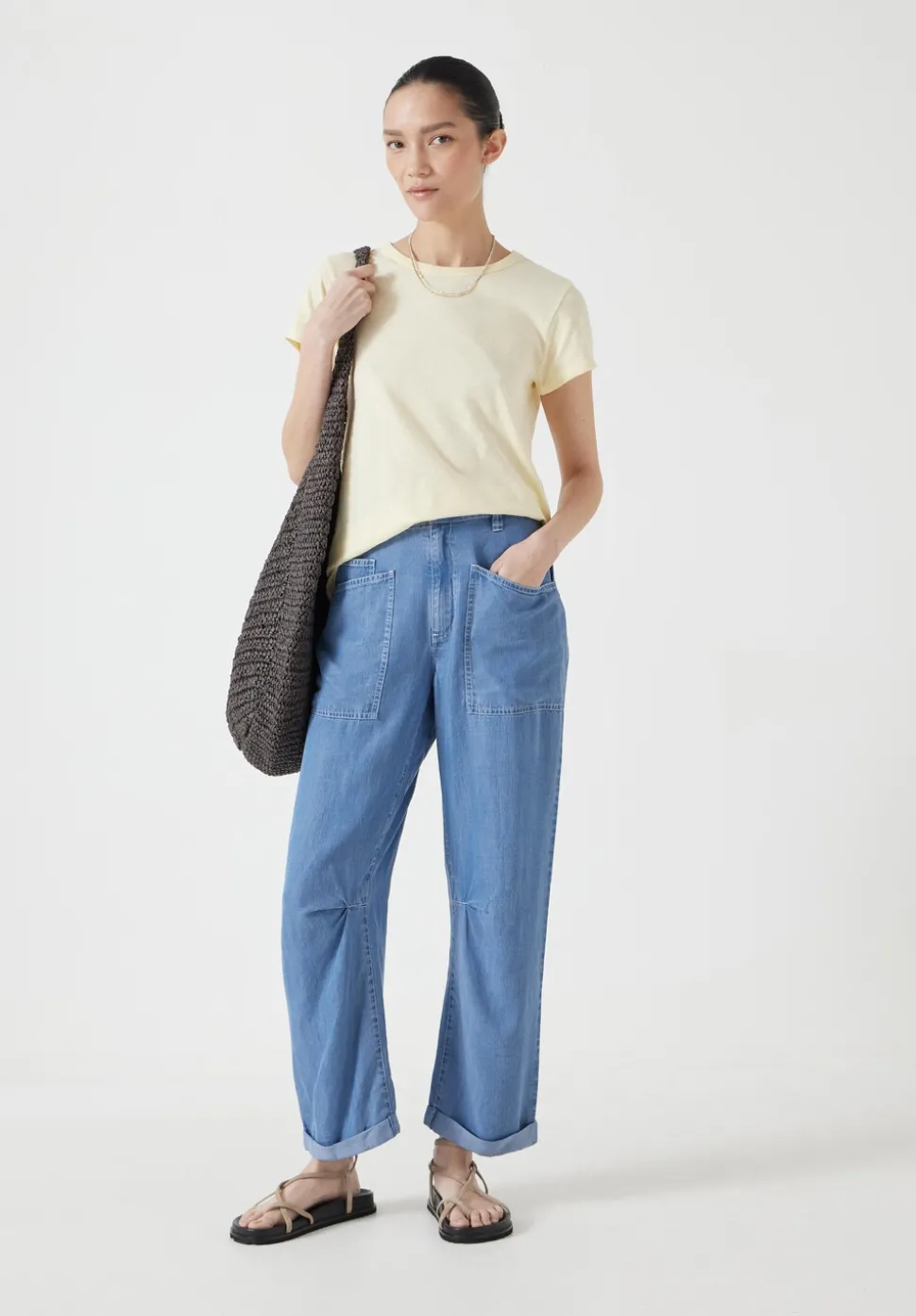 Chambray Cordi Barrel Leg Trousers