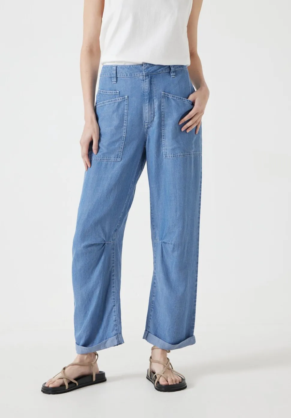 Chambray Cordi Barrel Leg Trousers