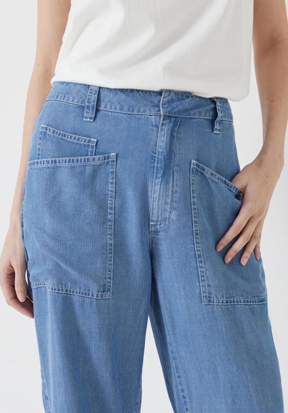 Chambray Cordi Barrel Leg Trousers
