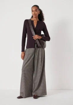Check Wide Leg Jersey Trousers