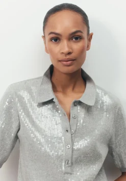Clear Sequin Knitted Polo Top