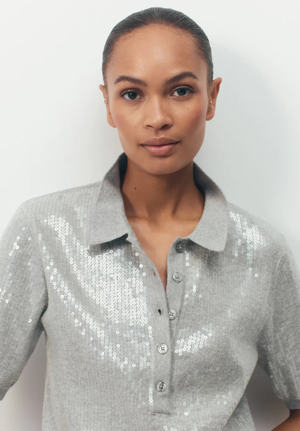 Clear Sequin Knitted Polo Top