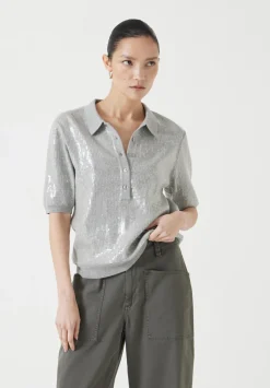 Clear Sequin Knitted Polo Top