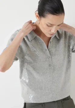 Clear Sequin Knitted Polo Top