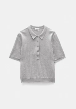 Clear Sequin Knitted Polo Top
