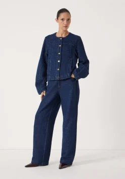 Collarless Lurex Denim Jacket