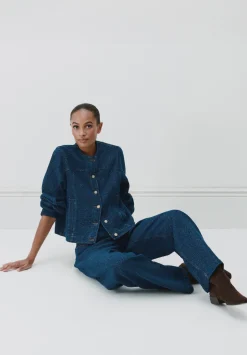 Collarless Lurex Denim Jacket