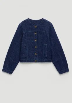 Collarless Lurex Denim Jacket