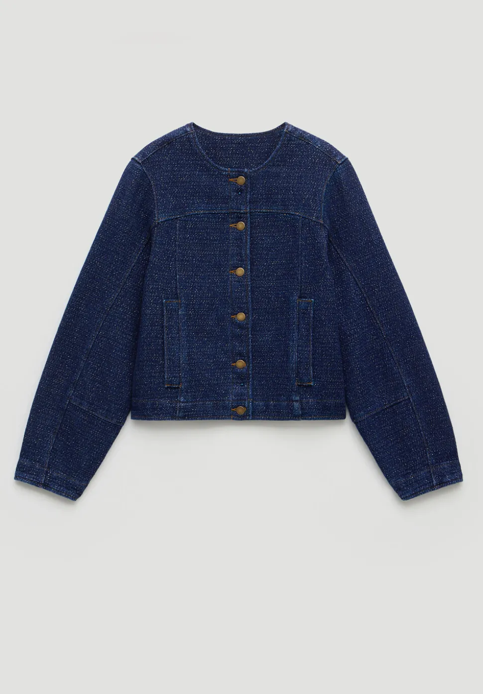 Collarless Lurex Denim Jacket