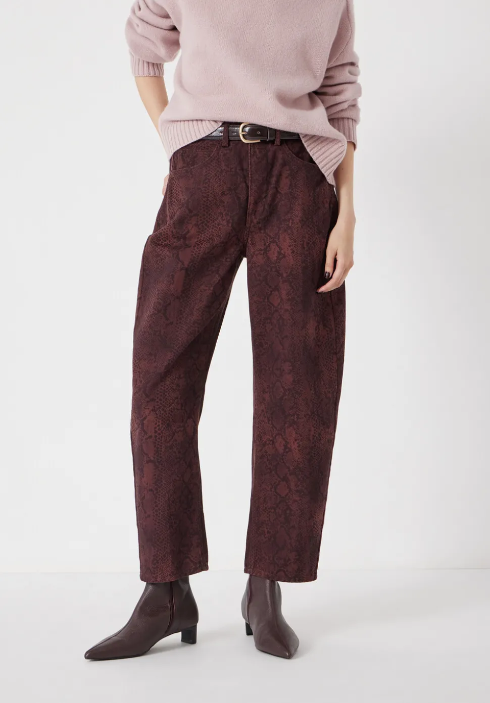 Cordelia Barrel Leg Snake Print Jeans