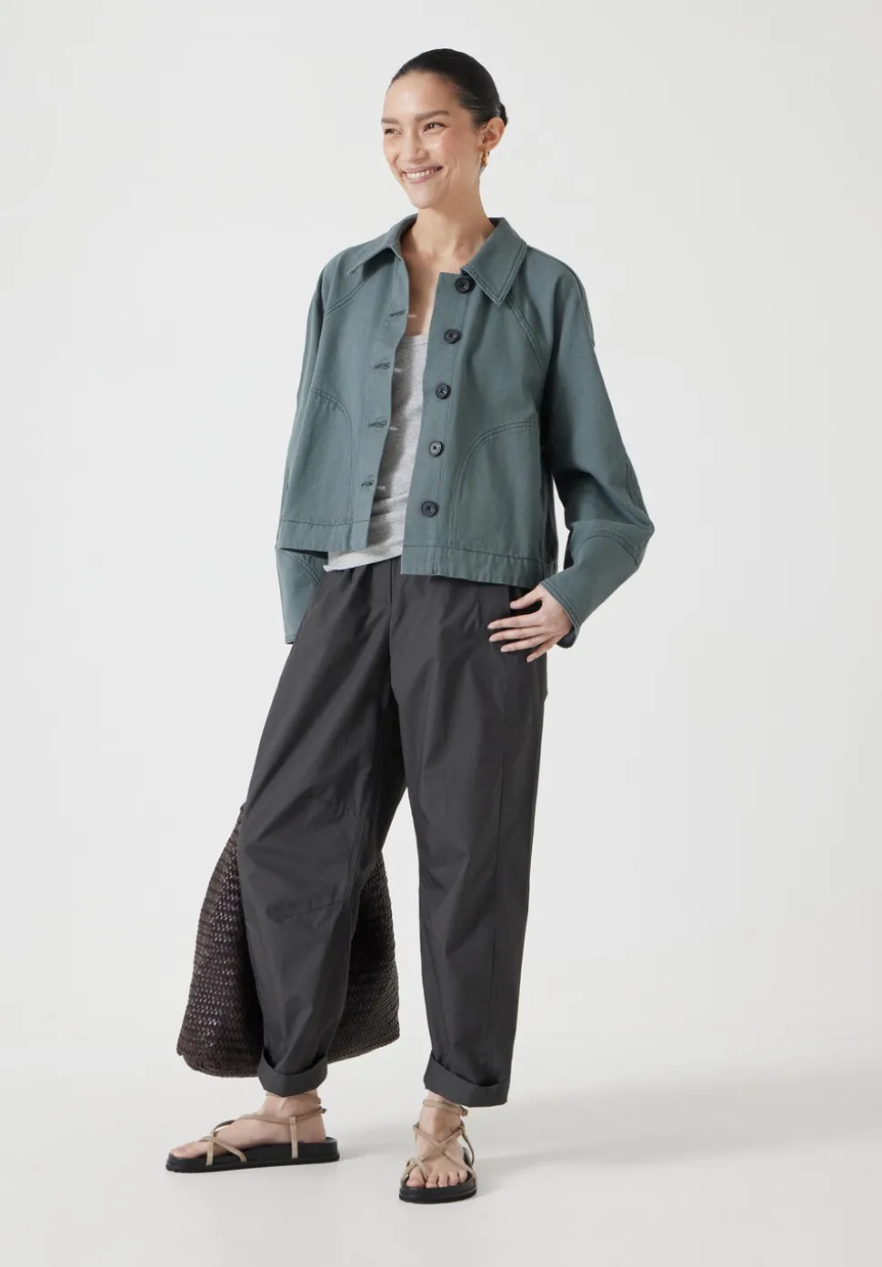 Cotton Barrel Sleeve Swing Jacket