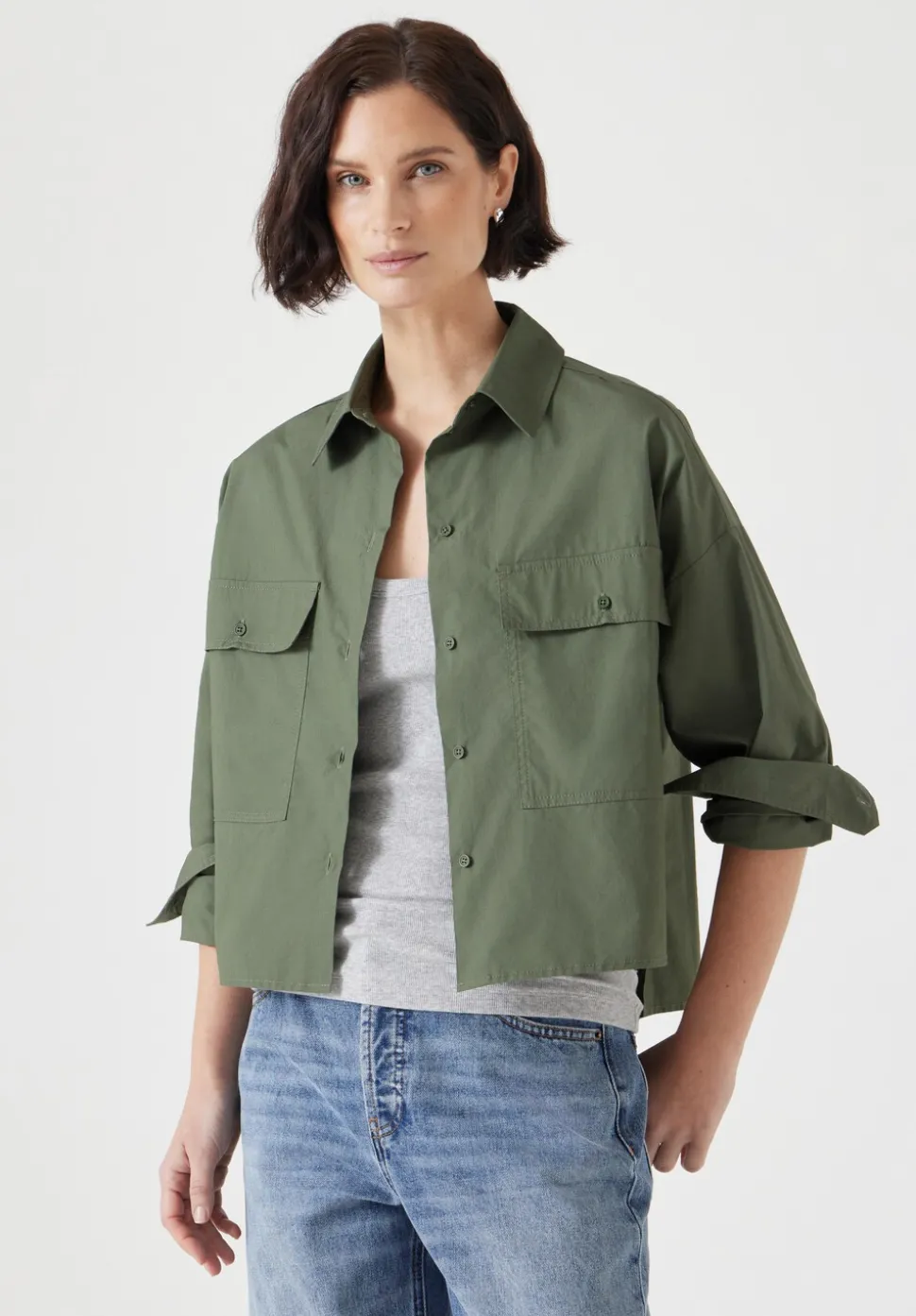 Cotton Oversized Cropped Shacket