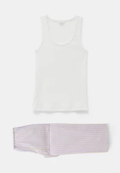 Cotton Poplin Stripe Vest Pyjamas Set