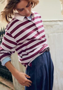 Cotton Striped Polo Top