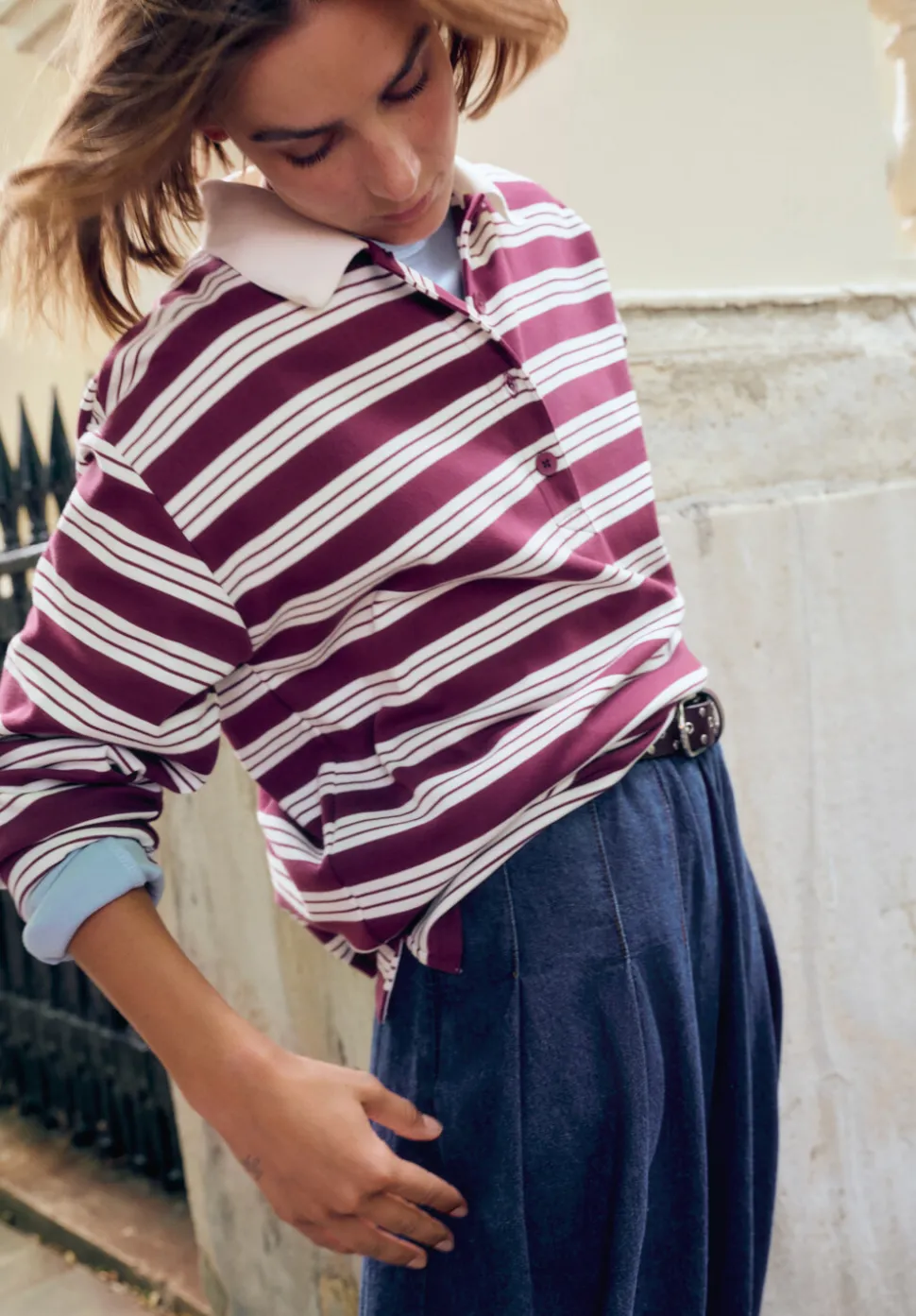 Cotton Striped Polo Top
