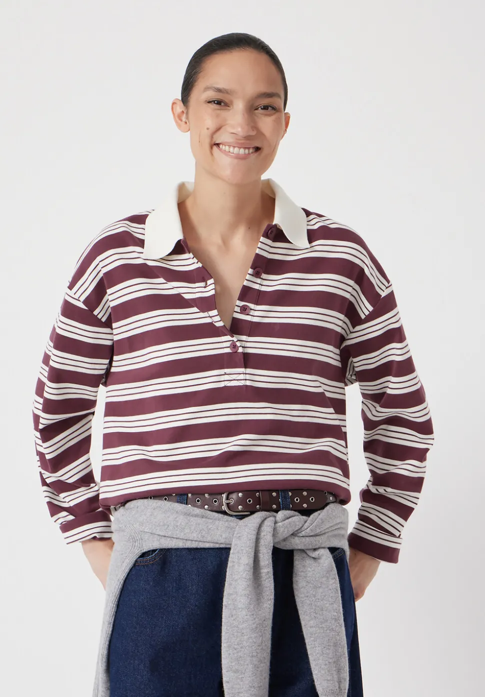 Cotton Striped Polo Top
