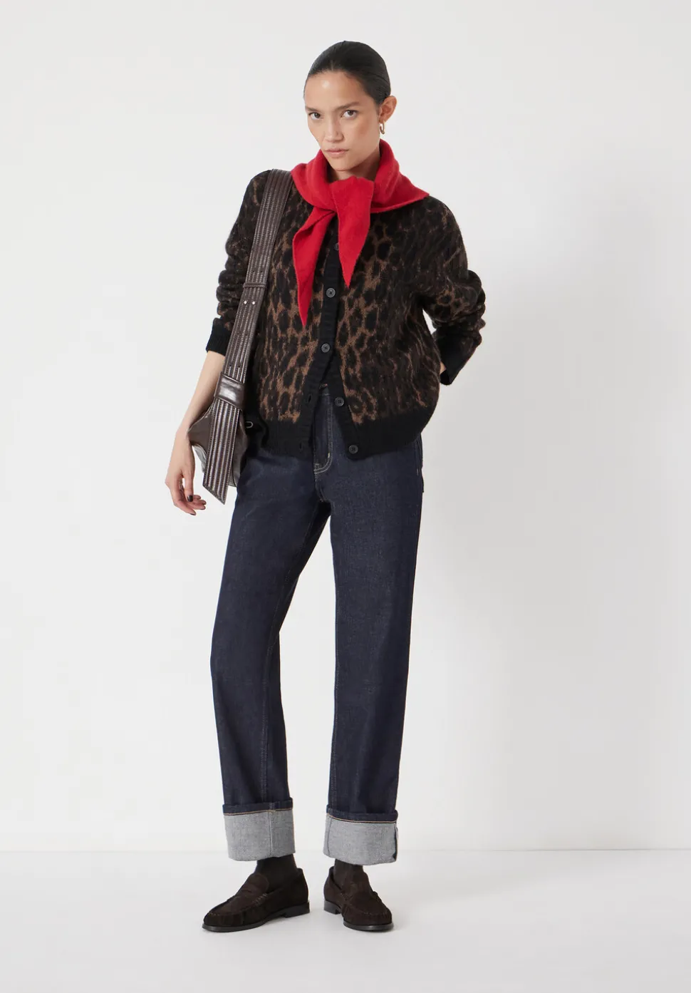Crew Neck Animal Jacquard Cardigan with Mohair