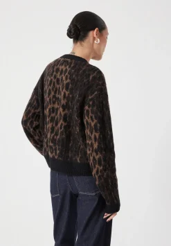 Crew Neck Animal Jacquard Cardigan with Mohair
