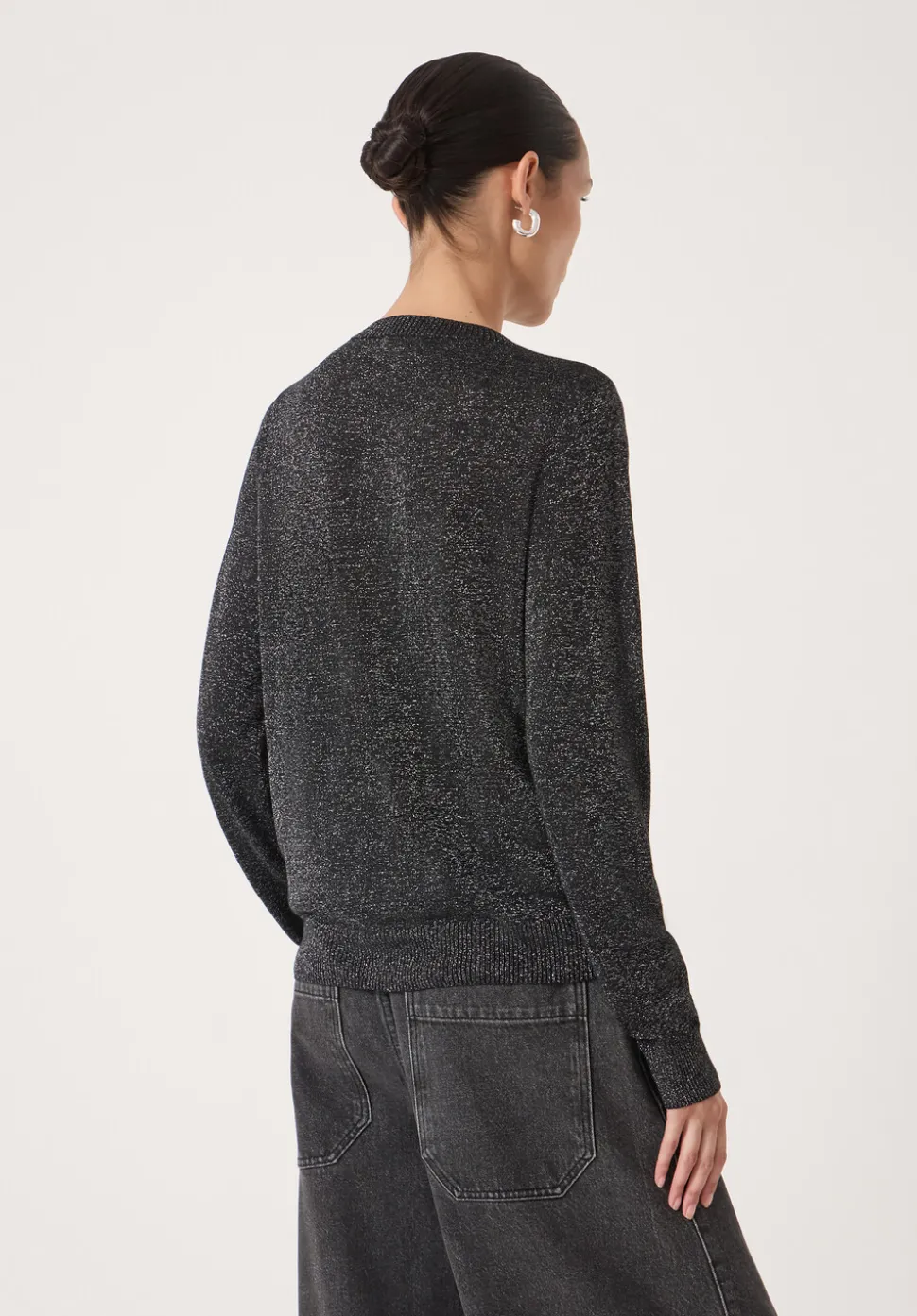 Crew Neck Slim Fit Metallic Cardigan