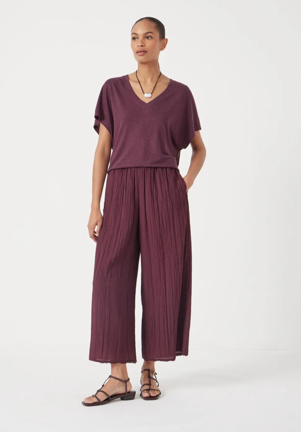 Crinkle Wide Leg Cropped Trousers