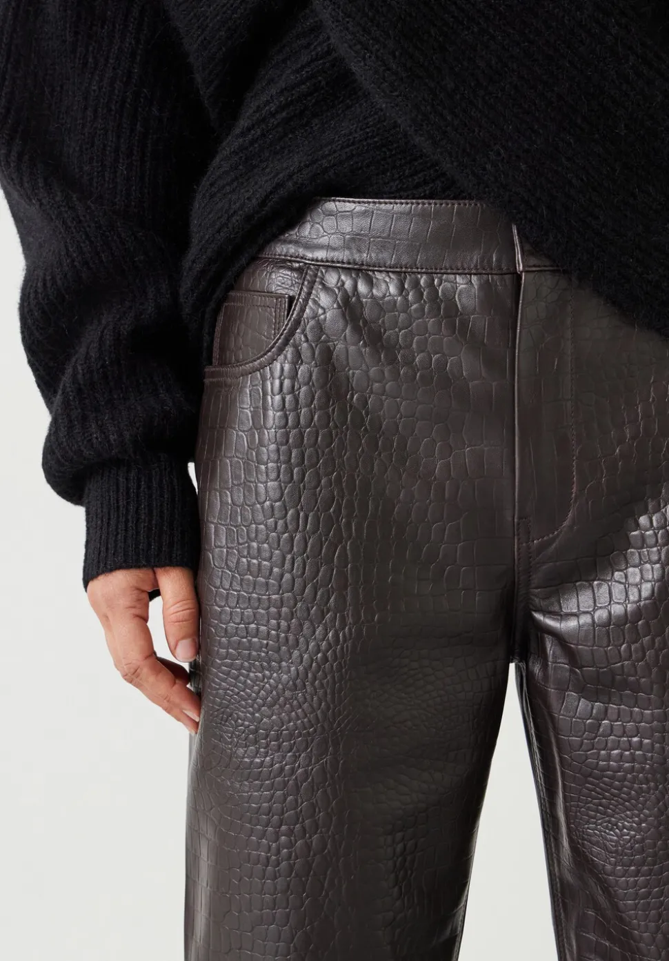 Crocodile Embossed Leather Trousers