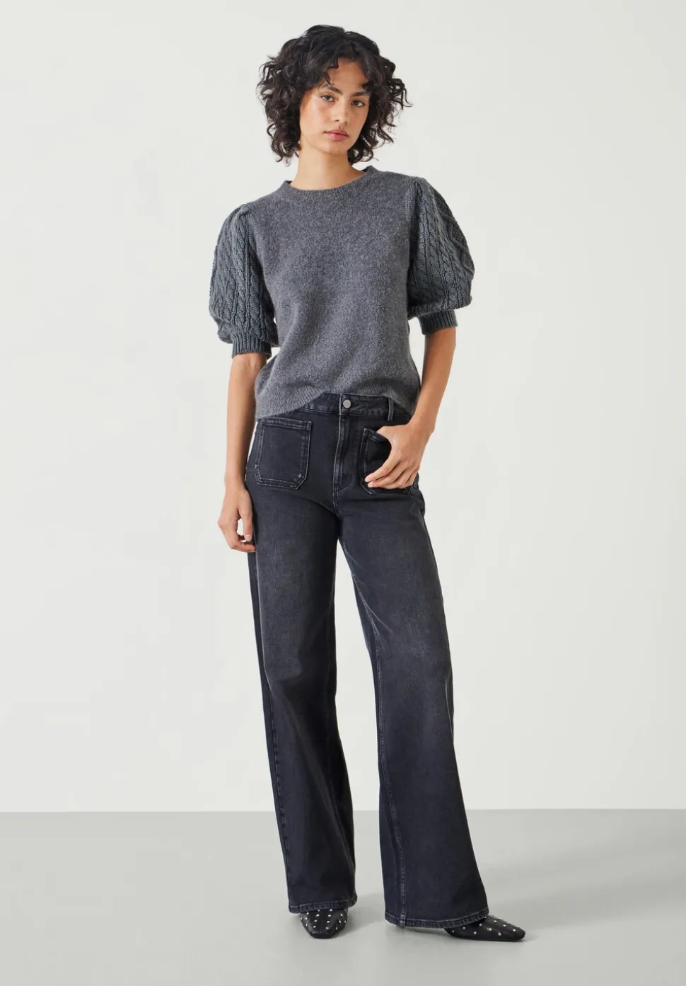 Demi Puff Cable Sleeve Knitted Top