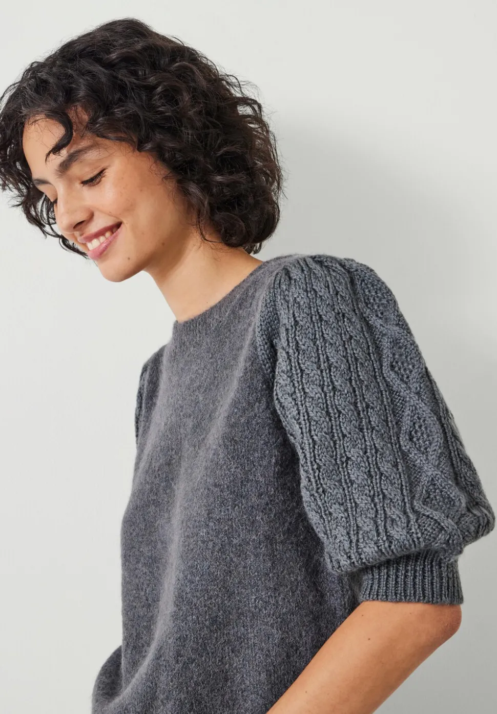 Demi Puff Cable Sleeve Knitted Top