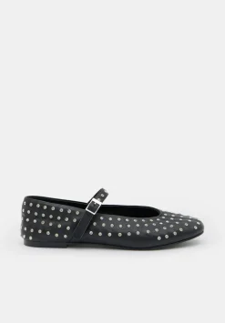 Diamante Studded Leather Mary Jane Flats