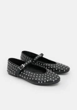 Diamante Studded Leather Mary Jane Flats